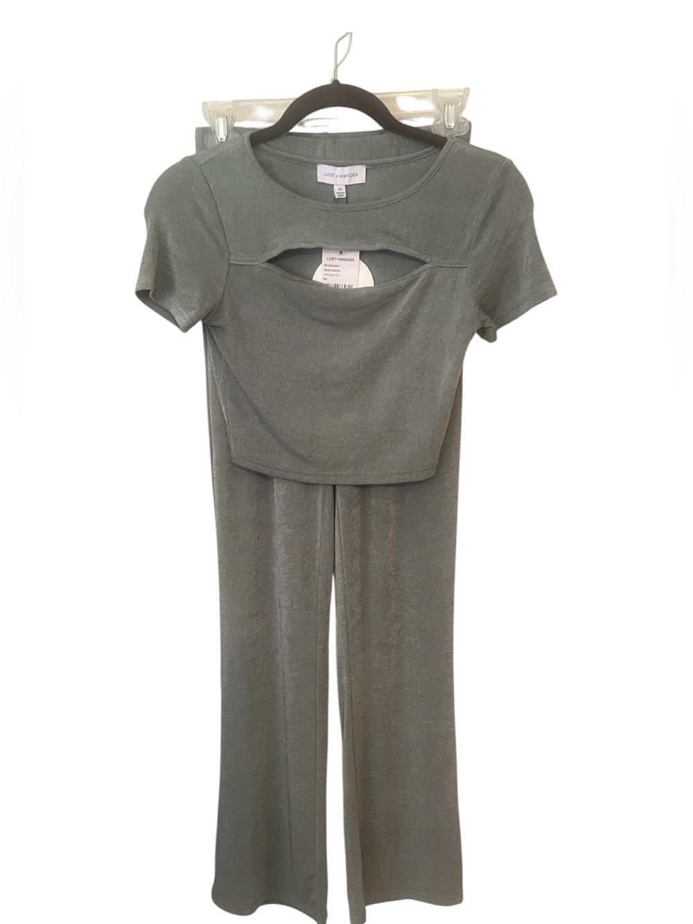 Lost + Wander Crop Top & Pant Set NWT X Small Sage Green